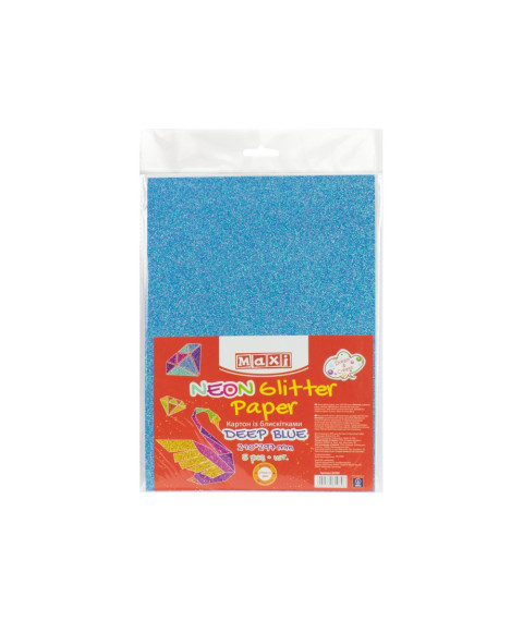 Carton cu sclipici florescent 290gr/m2 A4, 5 buc,  Albastru